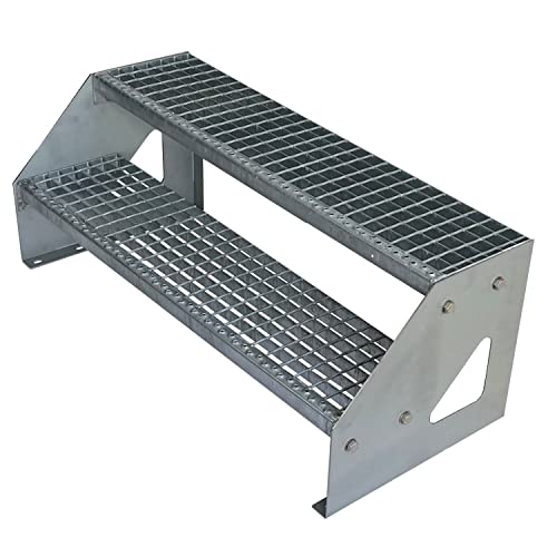 Kaminbau Mierzwa Premium Stahl Treppe Freistehend Verzinkt 2 Stufen (Breite 100 cm) (Höhe 38 cm) Wetterfest Gitterroststufe Gartentreppe