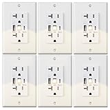 20 Amp Outlet with Light and USB, Electrical Wall Outlet with Type A and Type C USB Charging Ports for iPhone 17 Series & More,Tamper-Resistant 220V Outlet Wall Plate Included,White (6, White)