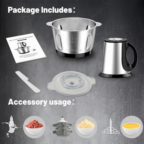 Hachoir Électrique 600W, bol en acier inoxydable 2L 3 vitesse processeur alimentaire pour la viande, les légumes, l'ail, la noix – Image 6