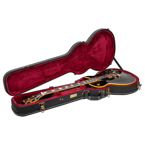 Crossrock Wooden Guitar Case -Fits Les Paul Electric Guitars -Vintage Hardware, Sponge Lining, Metal Feet, Storage Space-Black (CRW520LBK) Cover