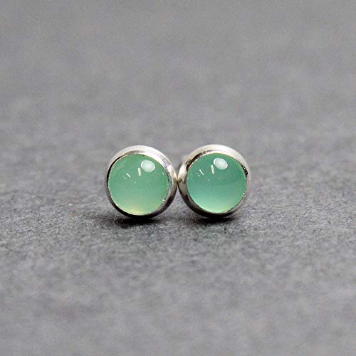 Chrysoprase Gemstone Stud Earrings For Women And Girls, 4Mm Round Bezel 925 Sterling Silver #TOP3