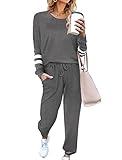 Ekouaer Sweatsuits Womens Loungewear Set Tracksuit Long Sleeve Pajamas Set with Pockets 2 Piece Outfits Lounge Sets Grey Medium