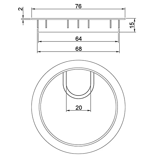 SOTECH Kabeldurchlass Metall Bohrmaß Ø 68 mm schwarz matt mit Bürstendichtung Kabeldurchführung Außen-Ø 76 mm