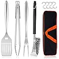 HaSteeL 5Pcs Grilling Utensil Set, Stainless Steel BBQ Accessories Tools with Bag for Outdoor Cooking Camping, Heavy Duty Grill Spatula, Tong, Meat Fork, Basting Brush, Cleaning Brush, Man’s Gift