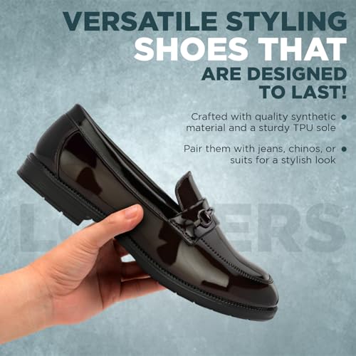 Image of STANPHORD Men Formal Buckle Accent Loafers | Patent Slip-On | Memory Foam Insole | Office Business Wedding Casual WearTan (TPSL F1)