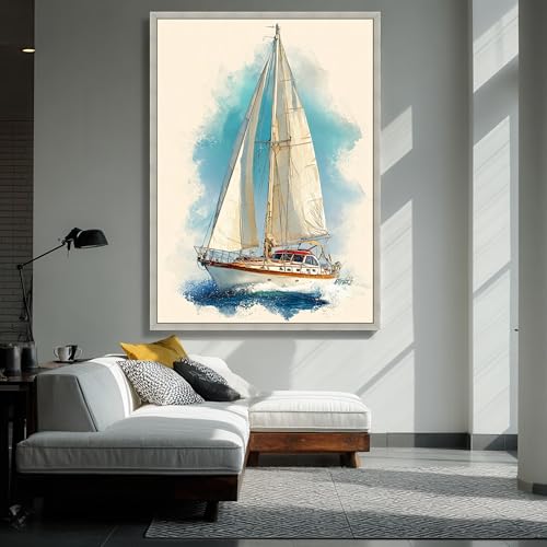 Voilier peinture sur toile grand format deco murale chambre et bureau