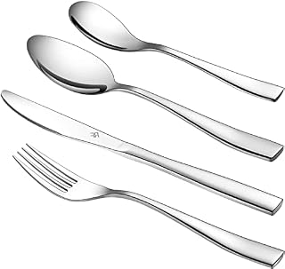 WUJO Cutlery Sets, Stainless Steel Flatware, Dinnerware / Tableware / Silverware Set, Knife Spoon Fork Set, Mirror Polished, Dishwasher Safe, Ideal for Home/Camping/Party Service for 4