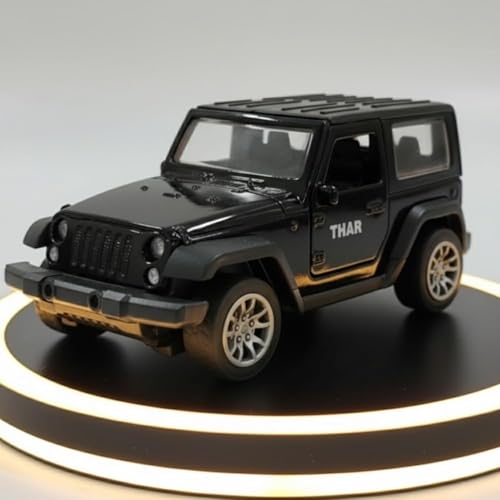 Image of MAKET Mahindra Thar 4x4 Toy Car - 1:32 Scale Die-Cast Metal SUV Model | Collectible Jeep Toy with Pull Back Action, Openable Doors & Rubber Tyres | Kids & Car Lovers (Black)