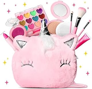 Linivya Kids Real Makeup Kit for Teens, Preteens and Girls with Unicorn Bag - Real, Non Toxic, Washable Make Up Toy - Unicorn Toys Gift for 6 7 8 9 10 12 Years Old Girls Birthday