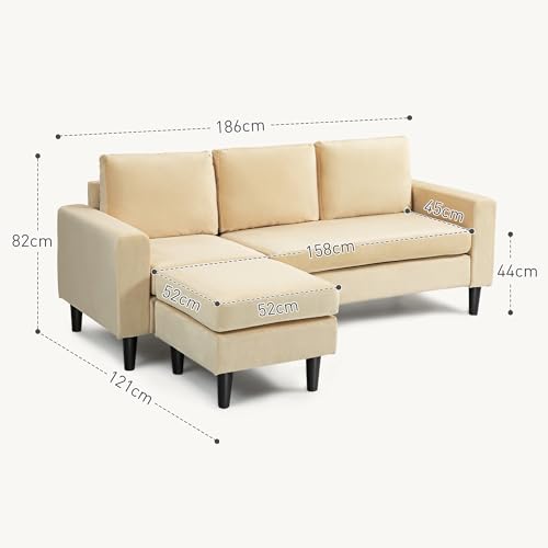 Canapé d'angle modulable 3 places velours Beige 83B-069V00BG