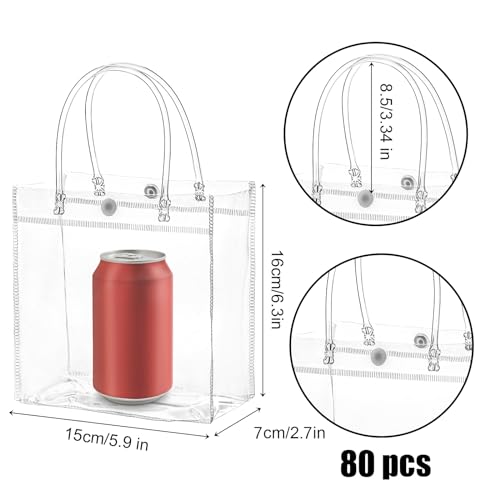 ZENFUN Pacote com 80 sacos de presente transparentes com alça para dia dos namorados, sacolas reutil