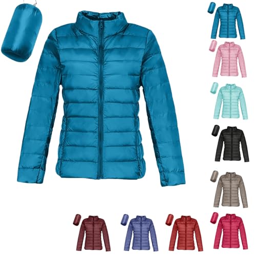 Puffer Jacket Women,Puffer Jacket Women Casual Feather Lightweight Down Jackets Packable Solid Color Puffer Coats With Storage Bag Winter 01Blue Medium