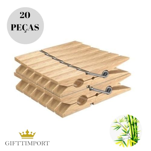 Kit 20 Unidades Prendedores Pregadores De Roupas com Madeira de Bambu