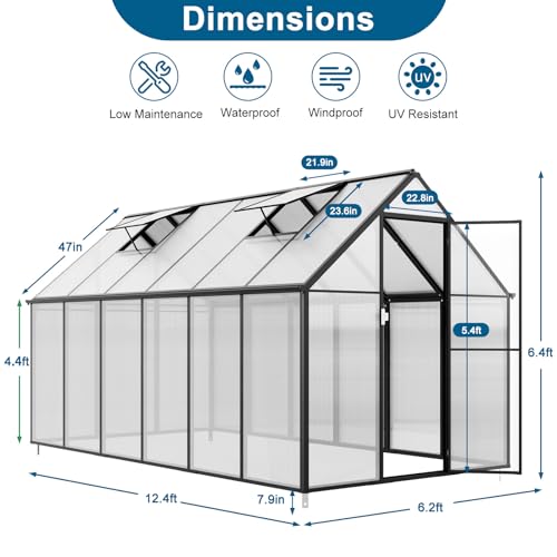 12×6-FT-Polycarbonate-Greenhouse-Greenhouses-for-Outdoors-Green-House-Kit-Walk-in-Green-Houses-for-Backyard-Outside-Garden-Heavy-Duty-Green-House-for-Outside-Greenhouse-Kit 12×6 FT Polycarbonate Greenhouse Greenhouses for Outdoors Green House Kit Walk in Green Houses for Backyard Outside Garden Heavy Duty Green House for Outside Greenhouse Kit