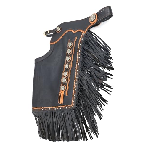 Custom Made Leather Fashion Chinks with Hand Tooled Yoke Set for Men Women Kids Small Medium Large LC-090 (Kids)