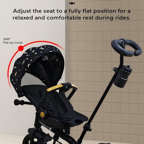 Image of StarAndDaisy Kids Cycle for 2-5 Years Boy & Girl /Tricycle with EVA Wheels, Bell & Basket /Baby Cycle 30 Kg Capacity, 3-Point Safety Belt with Canopy & Parent Handle -Graffiti Black