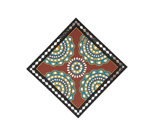 Image of Ethnics of Kutch Traditional Kutch Handicraft Mud-Mirrorwork Lippan Kam Wall Art (Water and Break Resistant) - Square (12 inch x 12 inch) - (Black - LKT-0217)