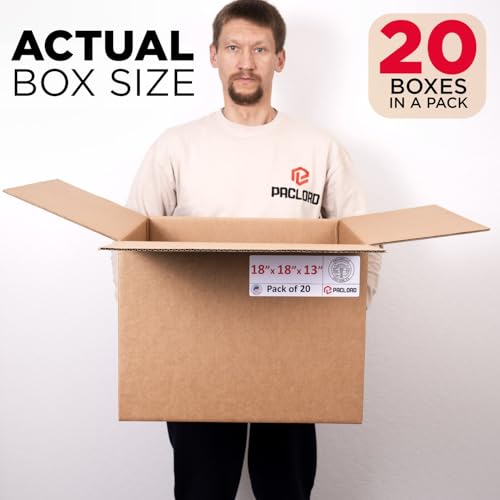 Image of Large Moving Boxes 18 inchL x 18 inchW x 13 inchH (Pack of 20) - USA-Made Cardboard Packing Boxes for Moving, Shipping, or Storage - USPS, UPS, FedEx Approved - Professional Packing Supplies