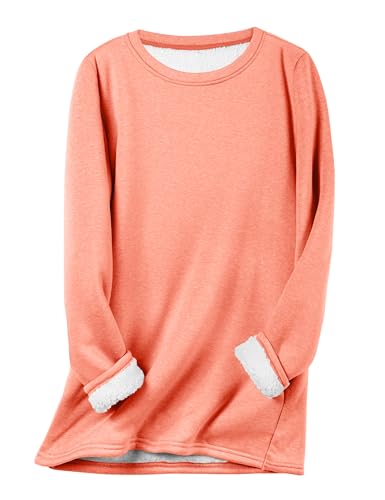 Image of Flygo Women's Winter Warm Sherpa Lined Fleece Crewneck Sweatshirt Pullover Loungewear Tunic Tops