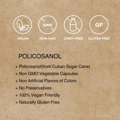 Miniatura 4 de Policosanol 25 mg hecho de caña de azúcar cubana para la salud y la inmunidad. 90 cápsulas vegetales 1 por porción Suministro de tres meses.