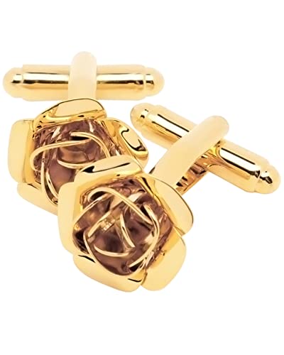 Image of Jonwo Gold Plated Rose Flower Cufflinks for Men Floral Men's Cuff Link Set for Wedding Shirt Party Business Birthday Anniversary Dress