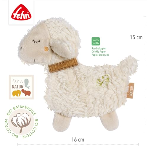 Fehn Knister-Schaf – Activity-Rascheltier aus Baumwolle – Babyspielzeug zum Greifen, Spielen und Geräusche erzeugen – optimaler Begleiter für Babys und Kleinkinder ab 0+ Monaten