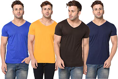 Image of Men's Half Sleeve Cotton V Neck T-Shirt (Pack of 4)