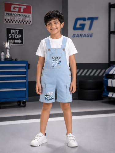 Image of KiddoPanti Unisex Denim Cargo Dungaree Shorts | 69.1% Cotton 29% Spun Poly 1.9% Spandex | Above Knee Length | Soft Breathable Summer Dungaree
