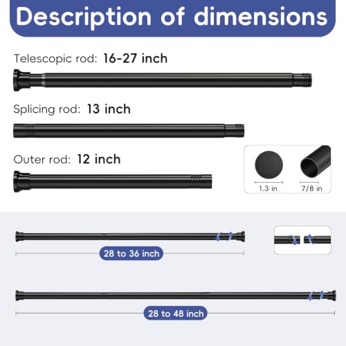 Image of Corklatta 2 Pack Black Spring Tension Curtain Rods Adjustable 24-48 Inch | 7 /8 Inch Diameter Adjustable Spring Tension Rod,No Drill Curtain Rods for Windows,Doorway