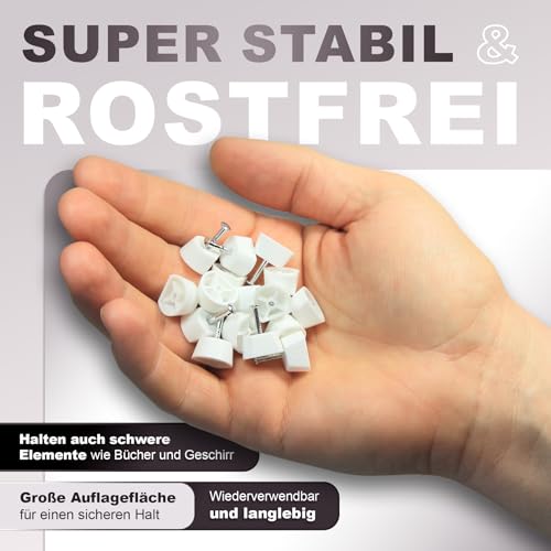 Regalbodenhalter mit Nagel – 40 Stück – Kunststoff weiß, für Möbel ohne Bohrung