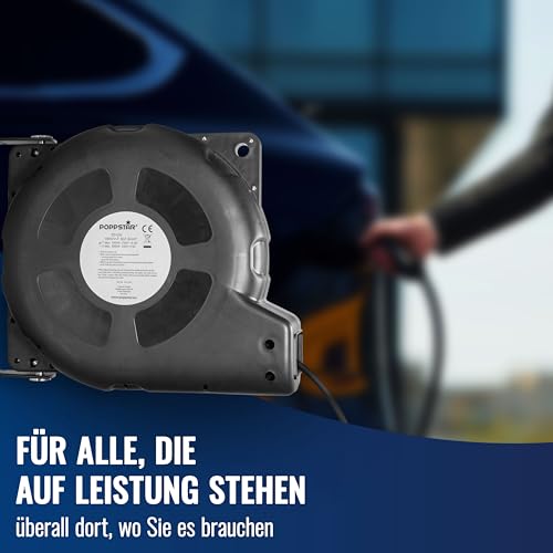 Poppstar Automatischer Kabelaufroller 20m + 2m (max. 3000W) Automatik-Kabeltrommel selbstaufrollend IP20 mit Wärmeschutzschalter