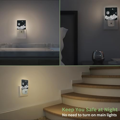 Image of Night Sky Mountains Night Light, Moon Night Light Plug into Wall with Dusk to Dawn Sensor, LED Lamp Energy Saving Lights for Men Women Boys Girls,Lamp for Bedroom Bathroom Hallway