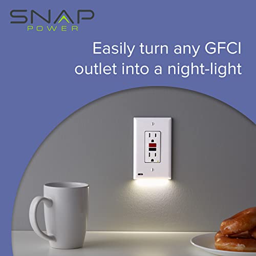 Image of SnapPower 2 Pack GuideLight [for GFCI Outlets] - Replaces Plug-in Night Light - Electrical Receptacle Wall Plate with LED Night Lights - Auto On /Off Sensor - (GFCI, White)
