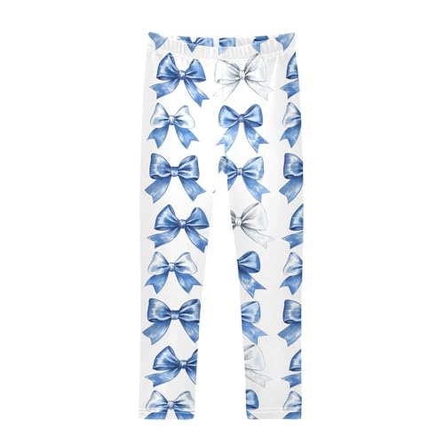 Girls Leggings Blue and White Bows Soft Toddler Leggings for Girls Kids Pants Size 4T-10T