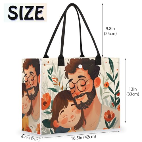 Father Daughter Flower Tote Bag for Women Large Beach Bag Reusable Tote Bags for Work Travel Beach Shopping2