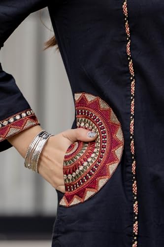 Image of MEERA FAB Women Floral Printed Pure Cotton Straight V-Neck Kurta with Palazzos & Dupatta