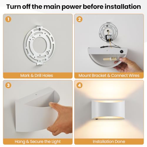 Image of LED Wall Sconces Hardwired with On /Off Switch, Modern Wall Light, White