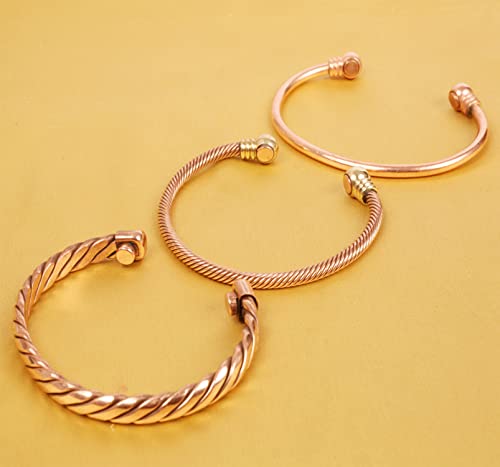 Image of Touchstone copper bracelets | gift for men women |adjustable 100% pure solid real magnetic jewelry | handmade bracelet set combo | rope braided tibetan bangles.