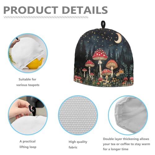 Image of Mushroom Print Tea Cozy Creative Insulated Tea Cosy Extra Thick Home Kitchen Decoration Creative Gifts Dust Teapot Cover Kitchen Accessories for Travel