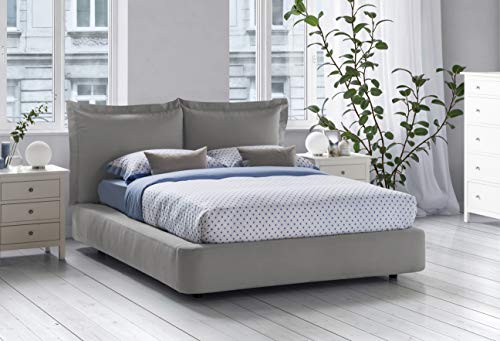 Talamo Italia Lit Coffre Vittoria double, Made in Italy, Tête de lit et housse en tissu, Ouverture frontale, convient pour matelas 160x190 cm, Gris Cover