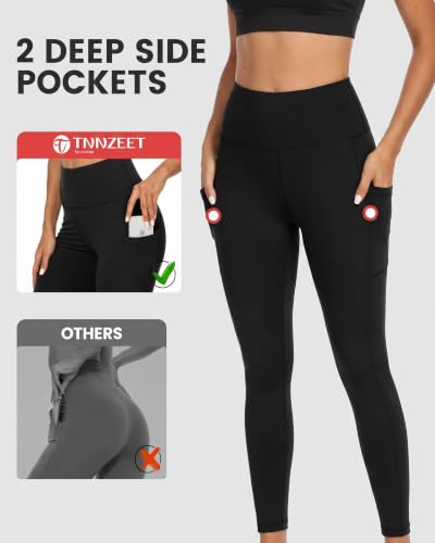 Image of TNNZEET High Waisted Leggings for Women - No See Through Tummy Control Cycling Workout Yoga Pants with Pockets Reg & Plus