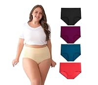 GEIFA Women's Super Combed Cotton Elastane Stretch High Waist Bikini with Full Coverage Casual Waistband and StayFresh Treatment Plus Size Pack of 4 (4XL) Multicolour