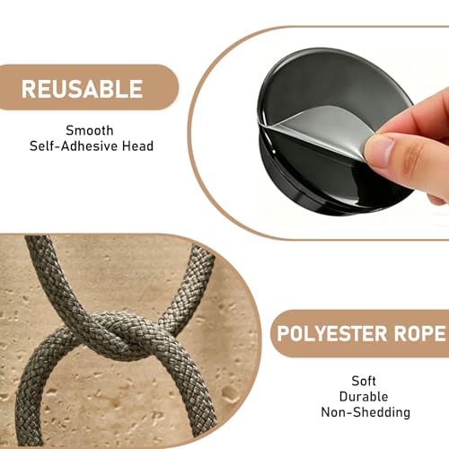 Flexible Corner Towel Bar for Bathroom - 18 Inch Self-Adhesive Towel Rack Drill-Free, Minimalist Rope Towel Holder with Waterproof Inner Core & Stainless Steel Base, Reusable Hanging Rod, Black & Grey by ROPECUBE - Used condition - Image 3
