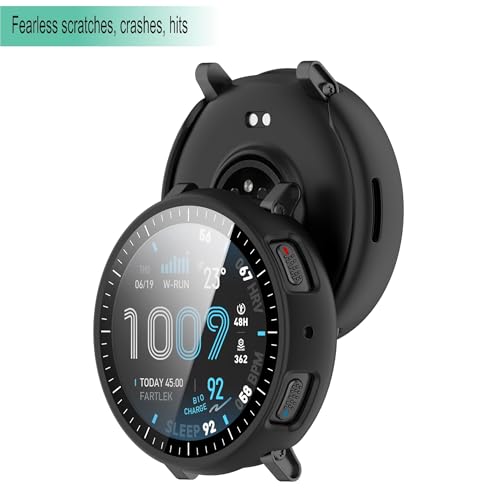 Image of Wisely Electroplate Shine Protective Slim Bumper Tempered Glass Case Cover Compatible with Amazfit Active Max - Luxury Black