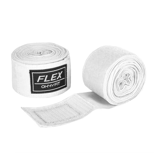 OHMY FIT Flex Boxing Hand Wraps - 236 Inch/6M Extra Long for Premium Protection and Ultimate Performance (White)