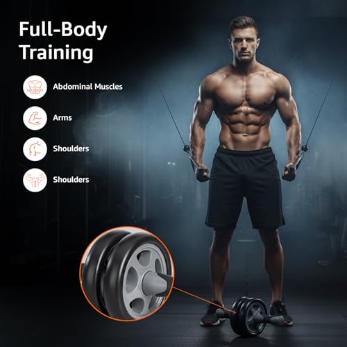 Image of Amazon Basics Dual Wheel Ab Roller with Knee Pad & Non-Slip Handles | for Core Strengthening | Compact & Portable | for Men and Women | Black