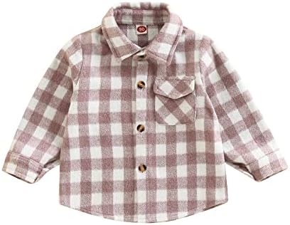 Toddler Baby Boys Girls Flannel Plaid Jacket Long Sleeve Lapel Button Down Pocketed Shirts Coats Shacket Cardigan Tops (Purple, 24 Months)