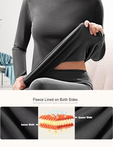 Dalavch 3 Pack Women Long Sleeve Thermal Turtle Neck Shirts Double-Sided Fleece Lined Turtleneck Base Layer Sweater Tops 1 Black 1 Grey 1 White Medium thumb #1