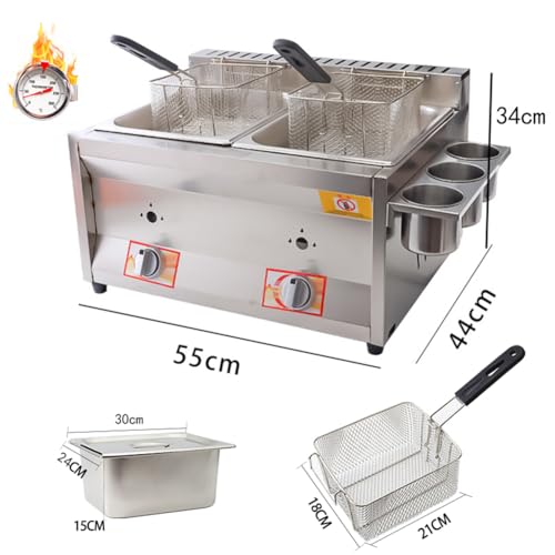 Fritteuse Commercial, Arbeitsplatte LPG Gas Fritteuse Dual Tanks, mit 2 Korb und hängender Gewürzbox, unabhängiger Feuersteuerungsschalter, für Pommes, Fisch und mehr – Bild 6