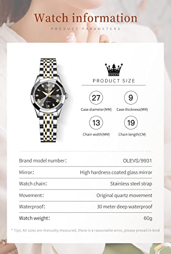 Image of OLEVS Women Watch Silver Stainless Steel Two Tone Fashion Ladies Analog Quartz Waterproof Luminous Date Day Wrist Watches